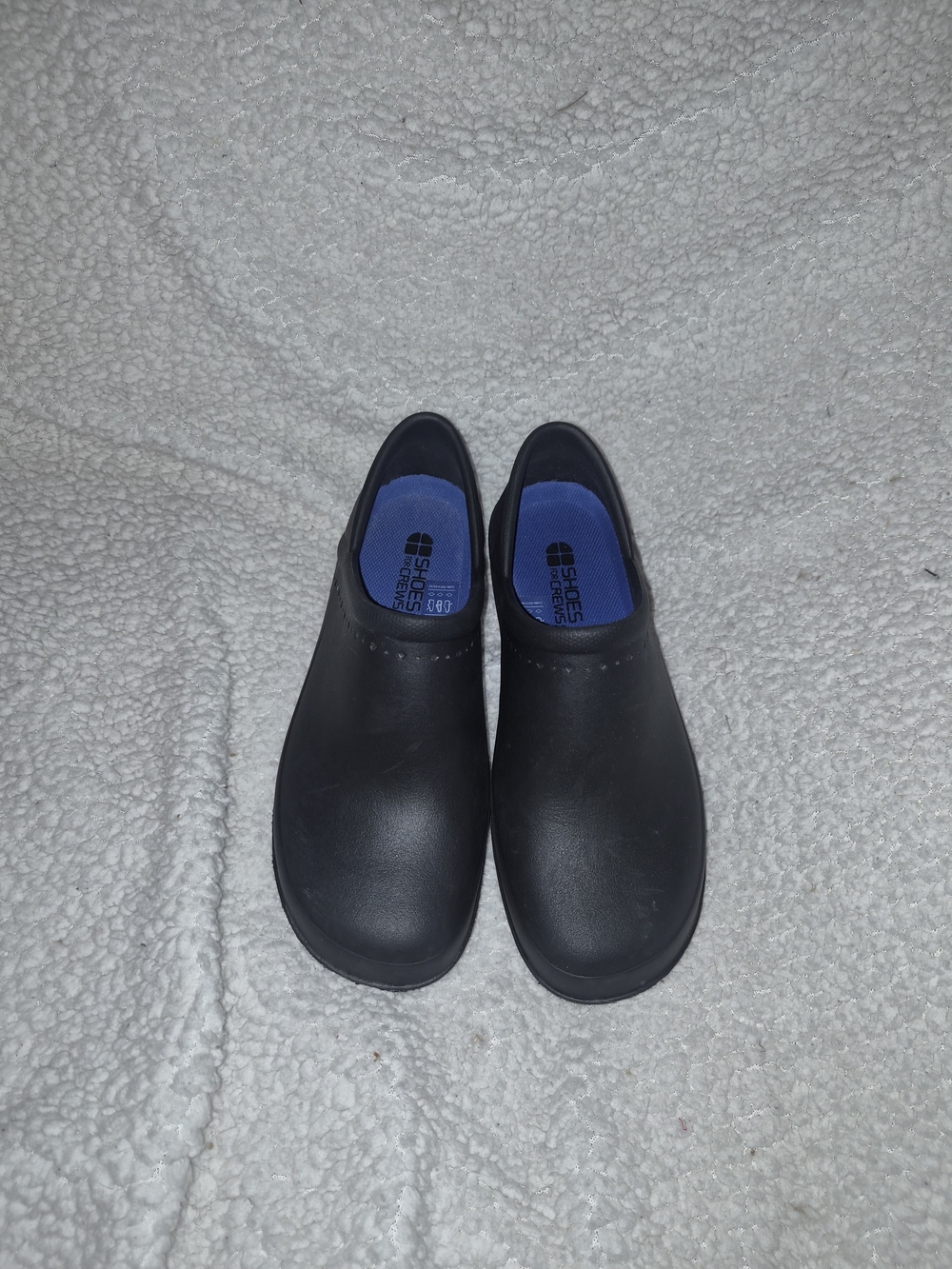 Shoes For Crews Black Slip-On Clogs with Blue Insole